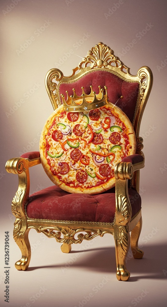 Burger with a crown on a royal chair