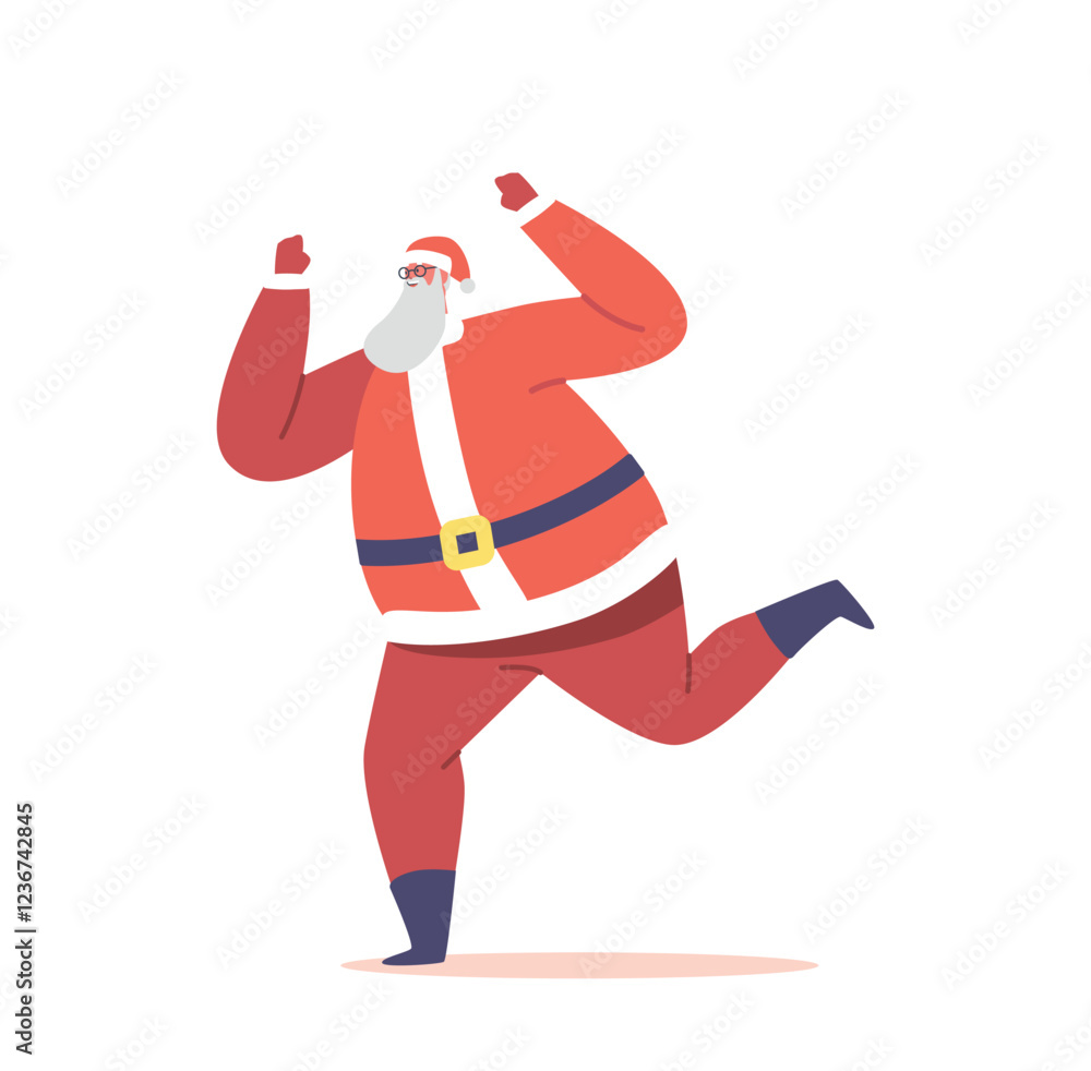 New Year Disco. Santa Claus in Traditional Costume Dancing Activity. Cool Christmas Character Performing Modern Dance New Year Disco. Santa Claus in Traditional Costume Dancing Activity. Cool Christmas Character Performing Modern Dance