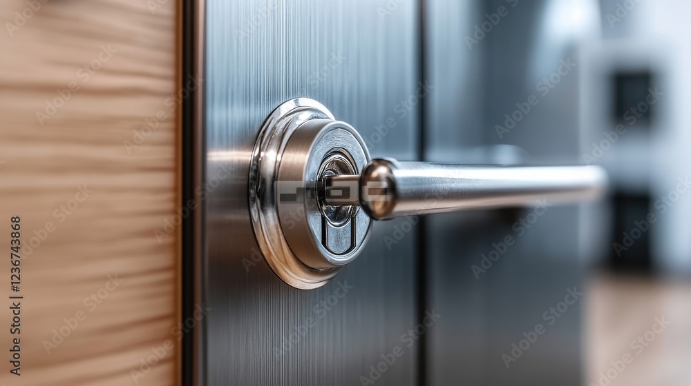 A childproof lock on a cabinet, symbolizing home security and child safety A childproof lock on a cabinet, symbolizing home security and child safety