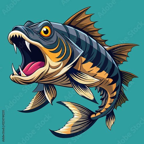 Highly Detailed Goliath Tiger Fish Digital Illustration with Sharp Teeth and Silver Scales
