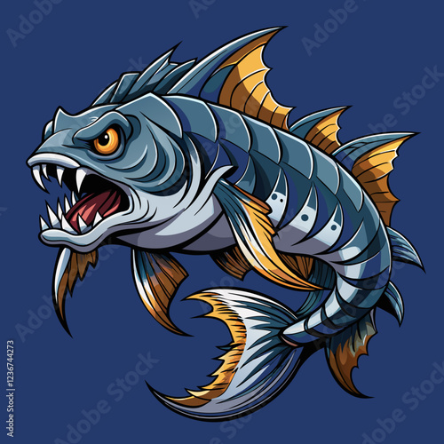 Highly Detailed Goliath Tiger Fish Digital Illustration with Sharp Teeth and Silver Scales