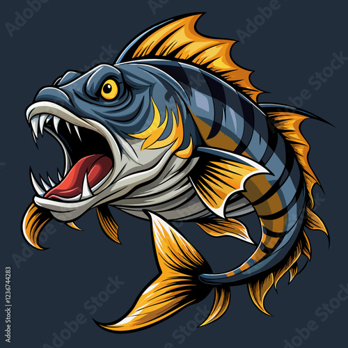 Highly Detailed Goliath Tiger Fish Digital Illustration with Sharp Teeth and Silver Scales