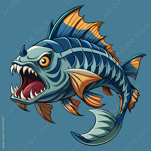 Highly Detailed Goliath Tiger Fish Digital Illustration with Sharp Teeth and Silver Scales