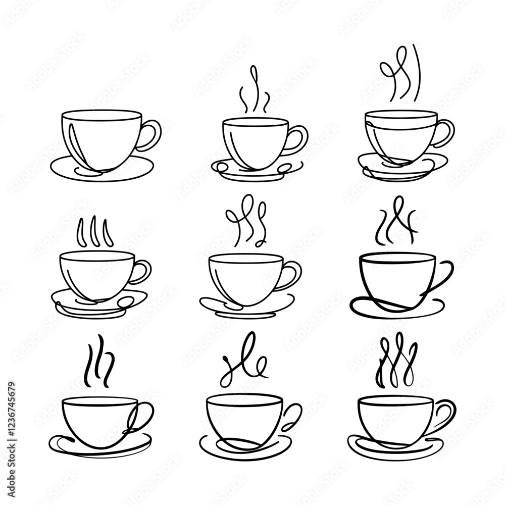 Set of One-Line Coffee Cup Illustrations Set of One-Line Coffee Cup Illustrations