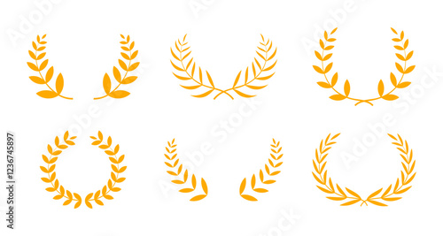 set of gold laurel wreath decoration