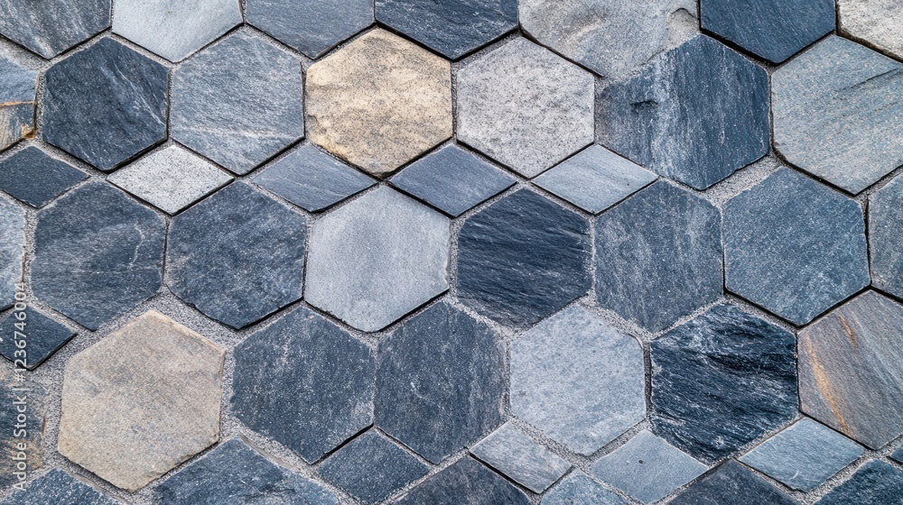 Hexagonal Stone Mosaic: A Stunning Blue and Gray Slate Tile Pattern Hexagonal Stone Mosaic: A Stunning Blue and Gray Slate Tile Pattern