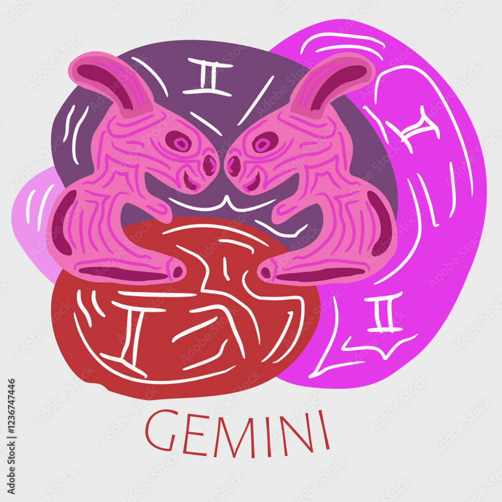 Vector abstract hand drawn illustration of Gemini zodiac sign.Gemini sign, horoscope, zodiac sign. Color harmony, hand drawn elements. Vector abstract hand drawn illustration of Gemini zodiac sign.Gemini sign, horoscope, zodiac sign. Color harmony, hand drawn elements.