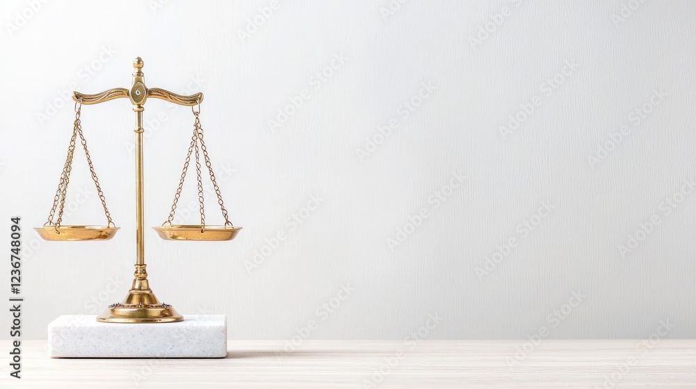 Justice scales on table, neutral background, legal concept Justice scales on table, neutral background, legal concept