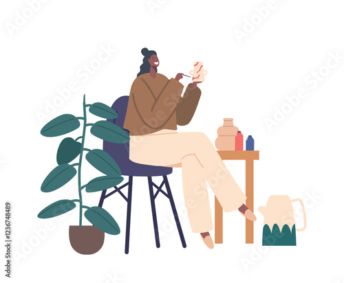 Artistic Woman Passionately Painting Intricate Designs On Handmade Pottery, Bringing Life And Beauty To Each Piece