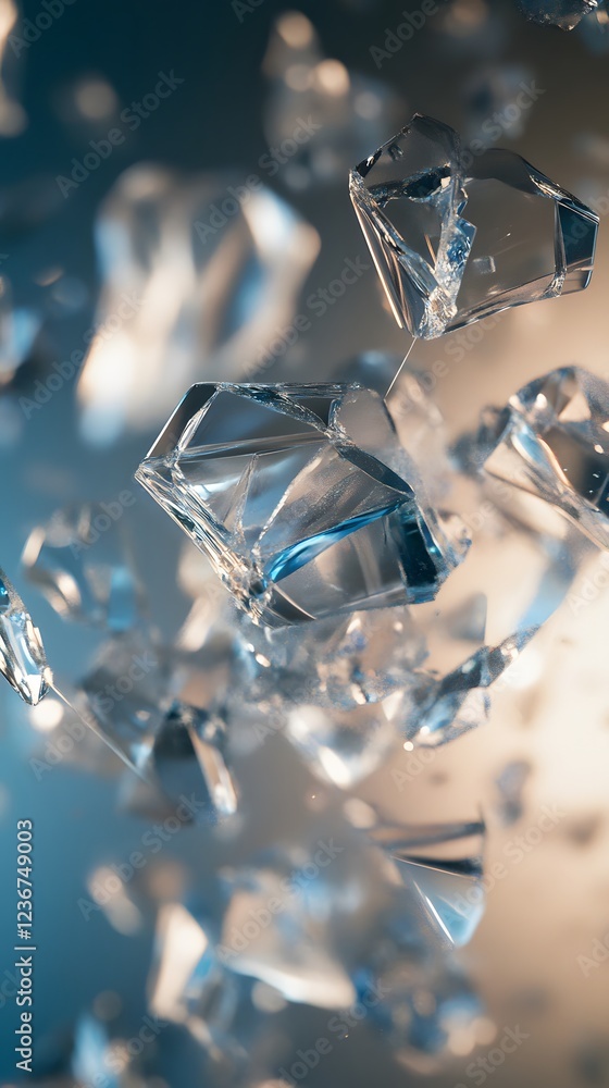 61. A shot of glass breaking with large pieces flying in different directions, blurred background effect 61. A shot of glass breaking with large pieces flying in different directions, blurred background effect