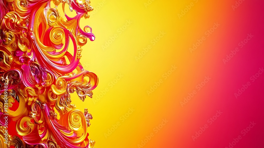 Abstract Rococo Style Design Gold Pink Swirls Abstract Rococo Style Design Gold Pink Swirls