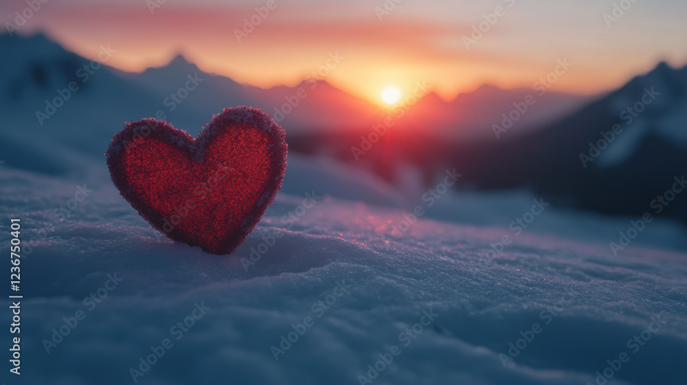 Fototapeta premium red heart on ice Valentine's Day romantic ideas decorations gifts crafts background wallpaper backdrop