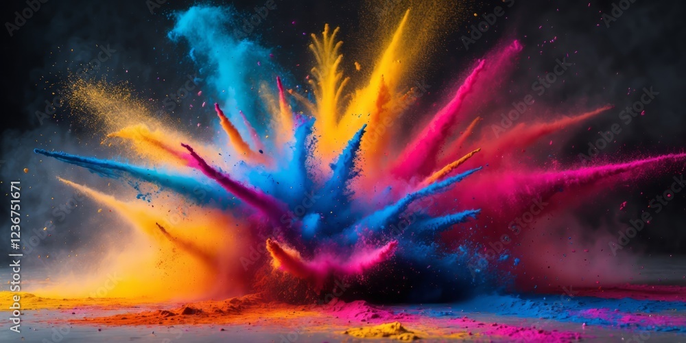 Obraz premium A vibrant Holi color splash background, capturing the essence of the festival with a burst of bright, dynamic colors. A perfect backdrop for celebrating the spirit of Holi and cultural joy.