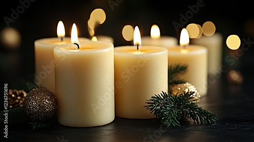 Illuminated Candles Festive Winter Holiday Scene photo