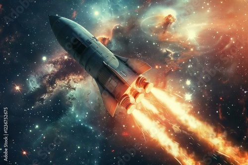 Wallpaper Mural Retro spaceship cruising through the galaxy at warp speed Torontodigital.ca