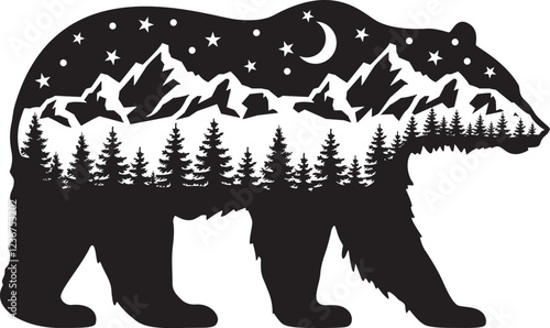 Mountain bear silhouette isolated on white background	
