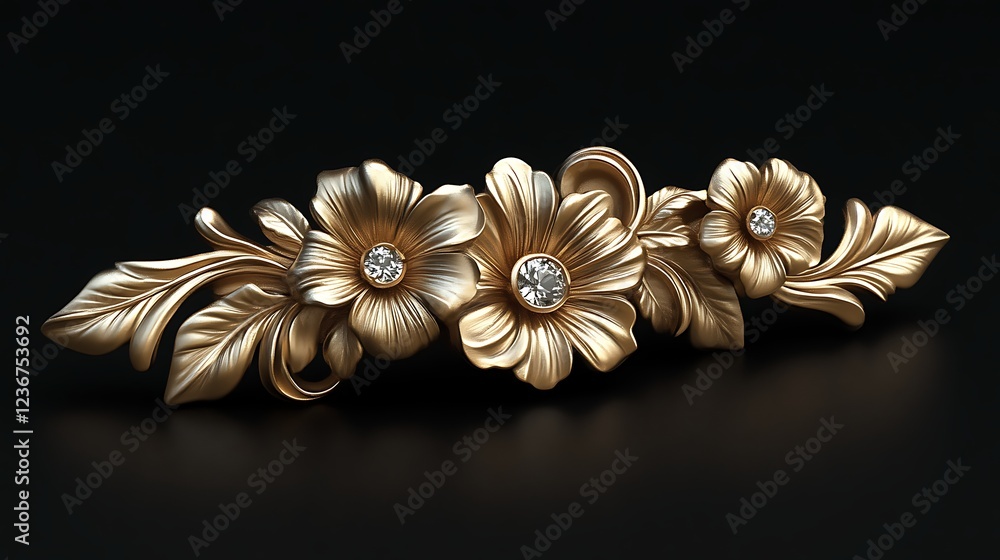 Fototapeta premium Elegant Gold Floral Ornament with Diamonds