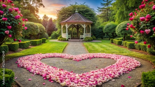 Romantic Garden Gazebo Surrounded by Beautiful Flower Petals