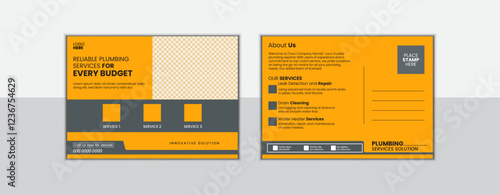 modern stylish plumbing post card design, Simple and Clean Modern Minimal Postcard Template, plumber Postcard, plumber marketing card, plumbing promotion card.