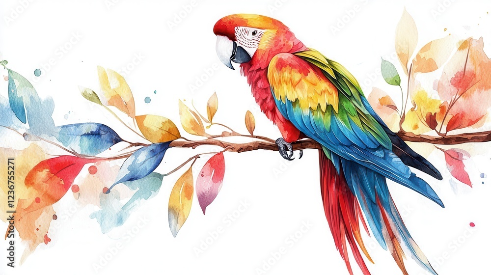 Fototapeta premium Vibrant Tropical Parrot Perched on a Colorful Branch in Nature