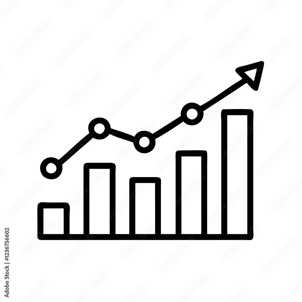 Growth chart icon, upward arrow, black outline. Progress, statistics, analysis. Use for business blogs, financial reports, UI/UX. Growth chart icon, upward arrow, black outline. Progress, statistics, analysis. Use for business blogs, financial reports, UI/UX.