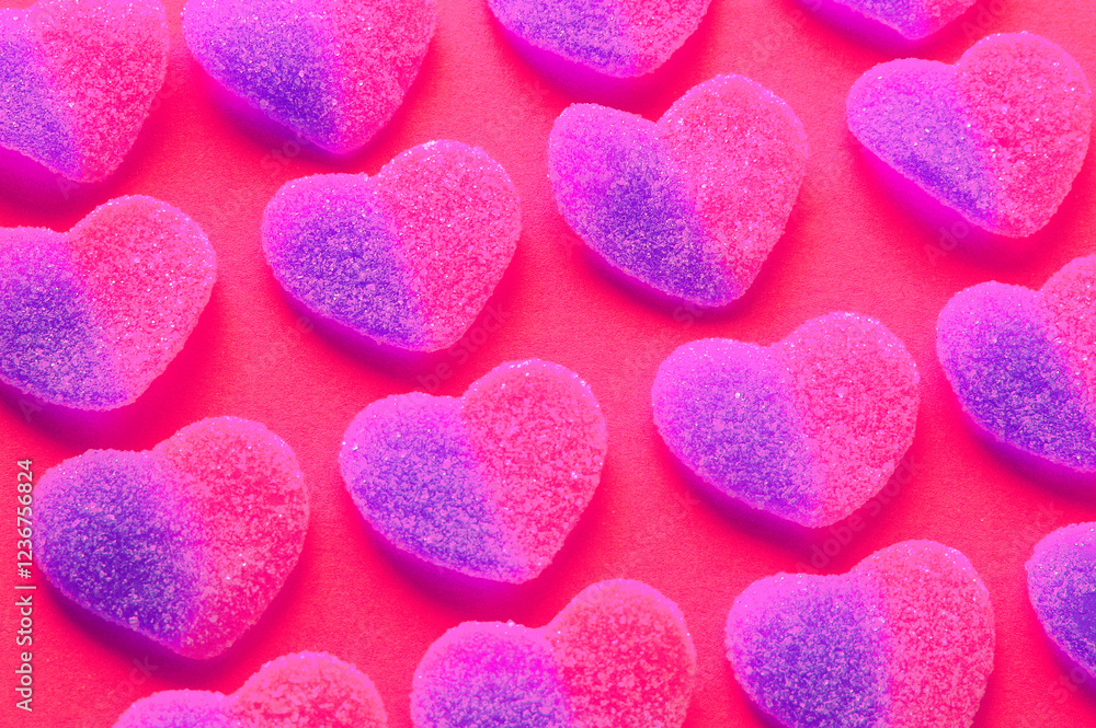 Fototapeta premium Heart shaped sweets on a pink background