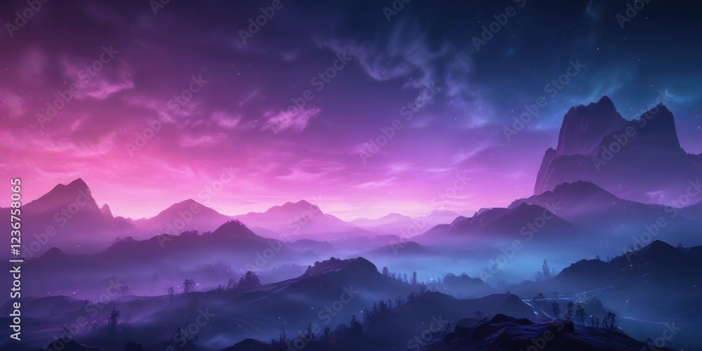 Obraz premium Neon foggy atmosphere with abstract blue light gradient, fog, colorful gradation, soft glass