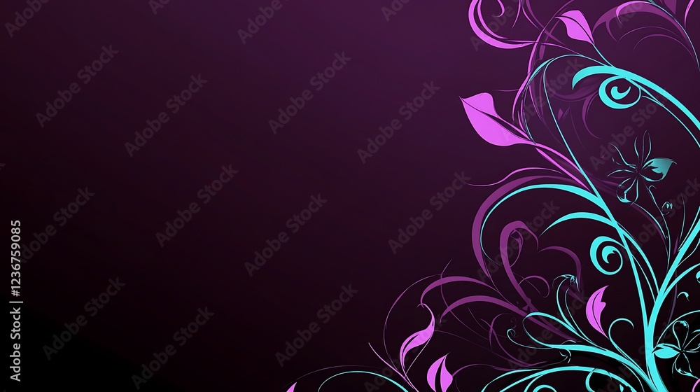 Abstract Floral Design Purple and Teal Swirls Abstract Floral Design Purple and Teal Swirls