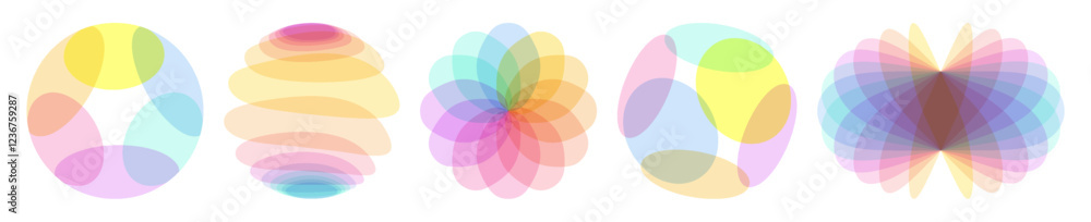 Set of spheres. Abstract geometric design. Vector illustration made of various overlapping translucent elements. Applicable for brochure, banner, cover, postcard, flyer or presentation. Set of spheres. Abstract geometric design. Vector illustration made of various overlapping translucent elements. Applicable for brochure, banner, cover, postcard, flyer or presentation.