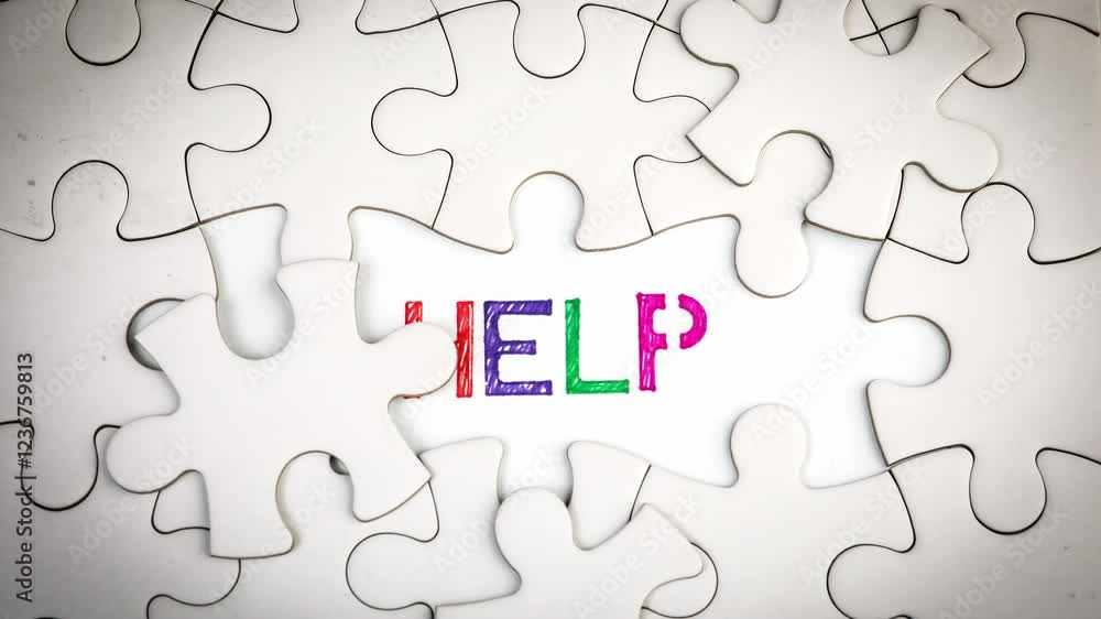 Help. Revealing the word by removing the puzzle pieces. Stop motion, 4K Help. Revealing the word by removing the puzzle pieces. Stop motion, 4K