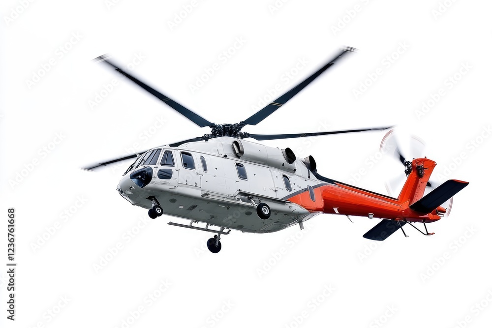 Modern Helicopter in Flight White and Orange Design Modern Helicopter in Flight White and Orange Design