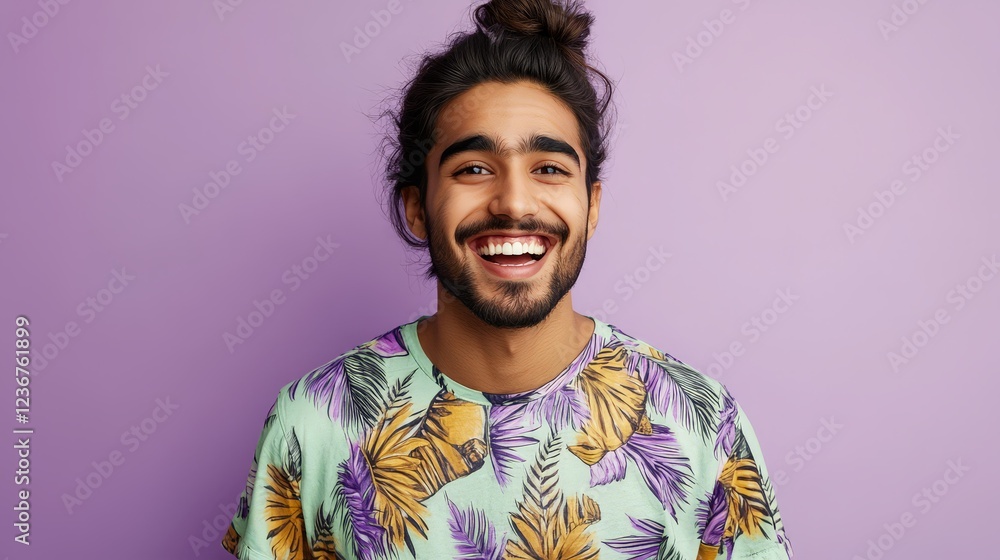 Joyful Young Man with Messy Bun Joyful Young Man with Messy Bun