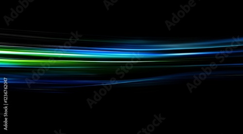 Abstract light streaks, blue green, dark background, motion blur, design element photo