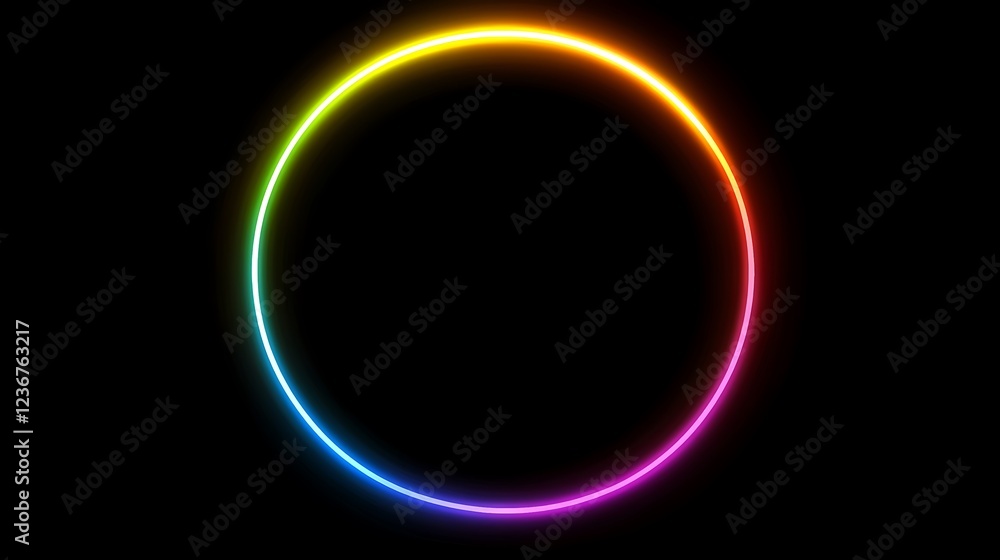 Rainbow Neon Circle Glowing In Darkness Rainbow Neon Circle Glowing In Darkness