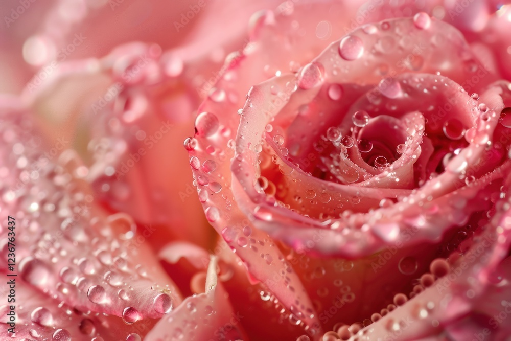Macro close up of beautiful pink rose petals with tiny water droplets Macro close up of beautiful pink rose petals with tiny water droplets