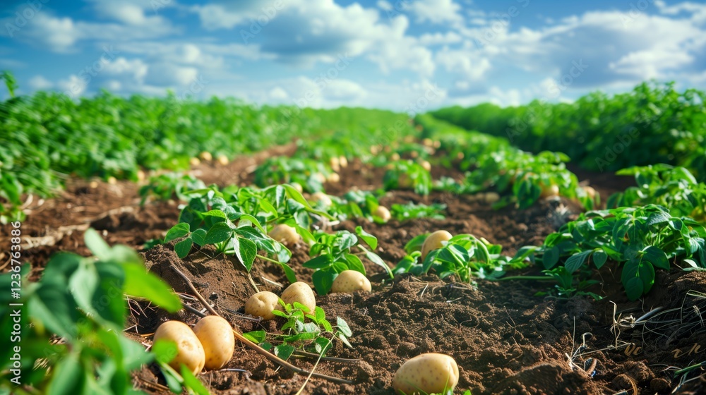 Potatoes lying in the field during the harvest Potatoes lying in the field during the harvest