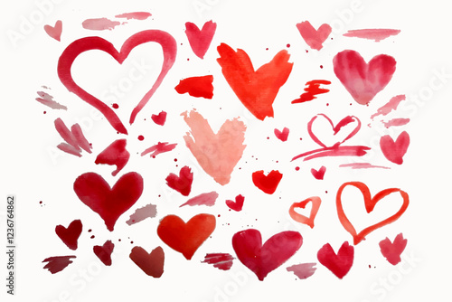 set of watercolor hearts for valentine's day isolate on white background