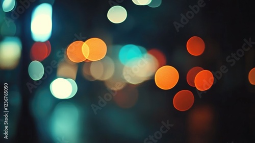 Abstract black background of multi colored lights at night. Colorful bokeh on black background, raining light, blurry lights, blurry background, night lights, city lights, round bokeh.