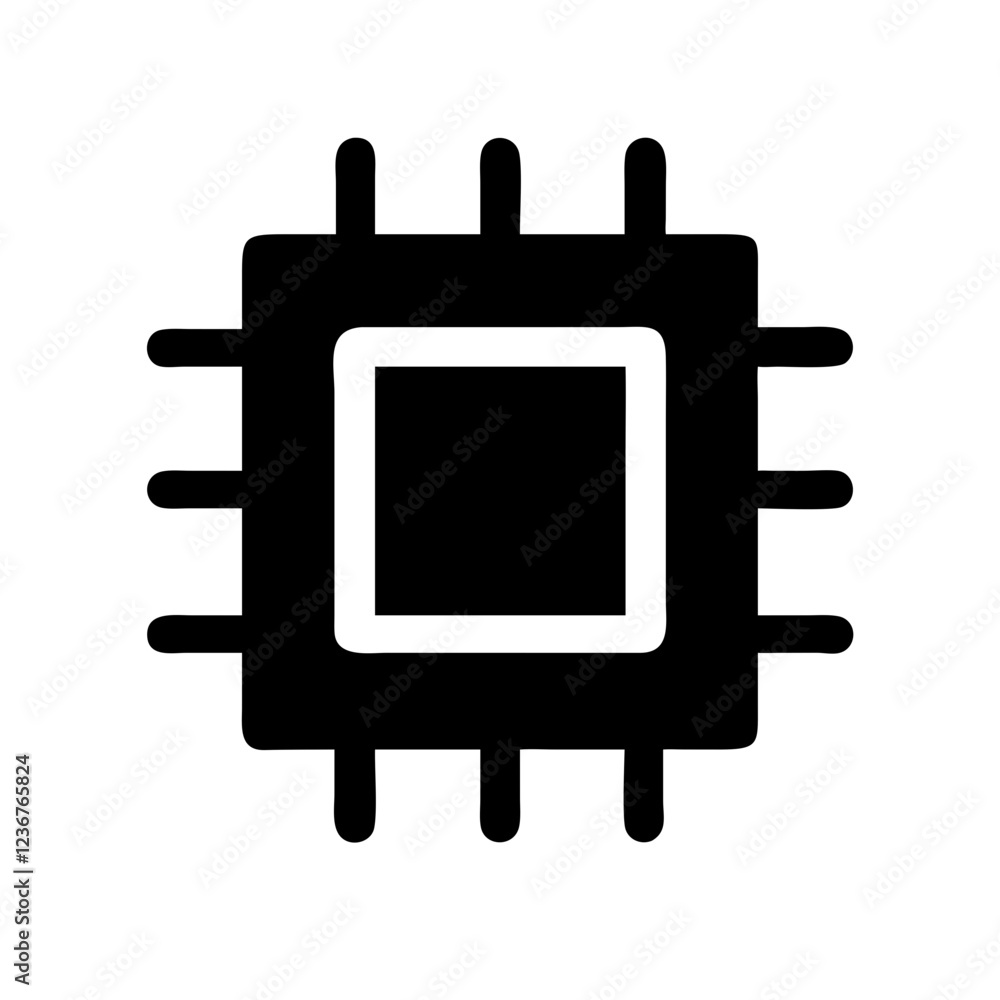 Computer chip icon, outline style on white. Use for technology blogs, hardware reviews, and computing concepts. Computer chip icon, outline style on white. Use for technology blogs, hardware reviews, and computing concepts.