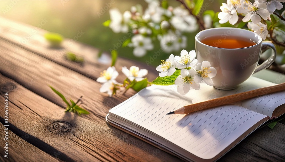 notebook and cup of tea notebook and cup of tea
