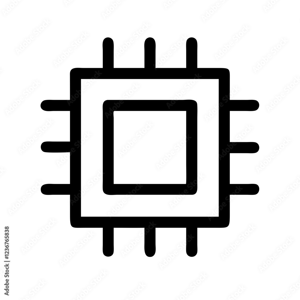 Computer chip icon, outline style on white. Use for technology blogs, hardware reviews, and computing concepts. Computer chip icon, outline style on white. Use for technology blogs, hardware reviews, and computing concepts.