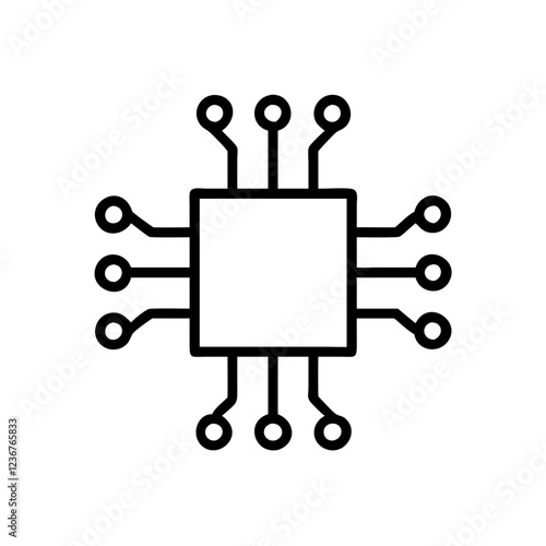 Computer chip icon, outline style on white. Use for technology blogs, hardware reviews, and computing concepts.