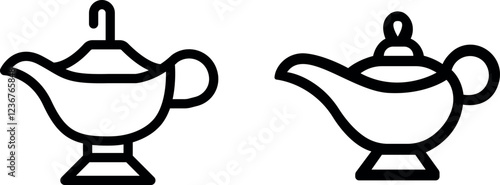 Mystical Magic Lamp Vector Icon Set – Aladdin, Enchantment, and Fantasy Symbols