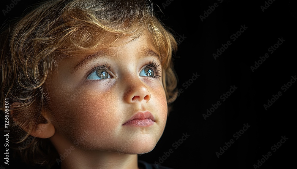 Young Boy With Curly Hair Gazing Upwards Young Boy With Curly Hair Gazing Upwards