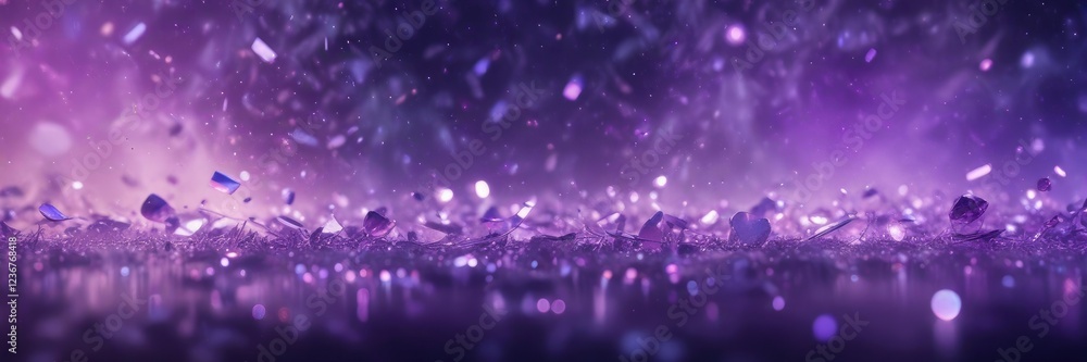 Obraz premium Iridescent purple sparkles suspended in a translucent mist background , starlight, shimmering particles, ethereal glow