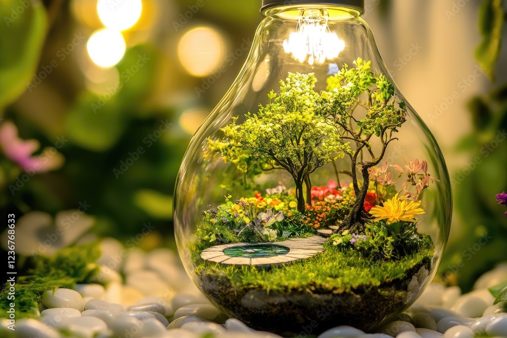 Miniature Garden Inside Illuminated Glass Bulb