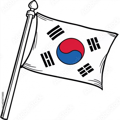 Illustration of the Korean Flag Waving, Symbolizing National Pride and Heritage.