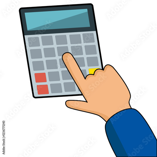 Hand Pressing Calculator Button Graphic.  cartoon