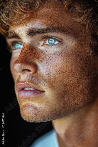 Close up portrait of a freckled redhead man