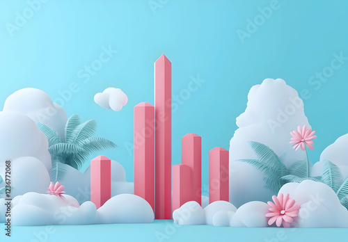
A pink bar graph on a blue background.